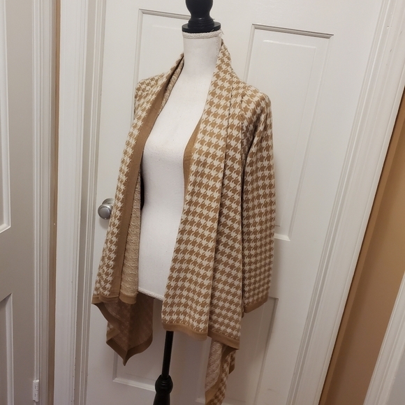 Fenn Wright Beige and White Houndstooth cascading open front cardigan size small - Picture 5 of 9